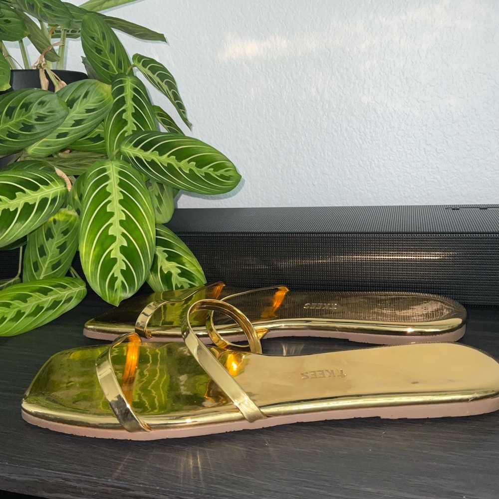 TKEES Gold Metallic Double Strap Slide Sandals - Picture 5 of 7